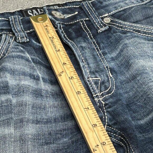 Salvage Mayhem Jeans Mens 32x31 Blue Bootcut Contrast Thick Stitch Buckle Y2K - Picture 11 of 14